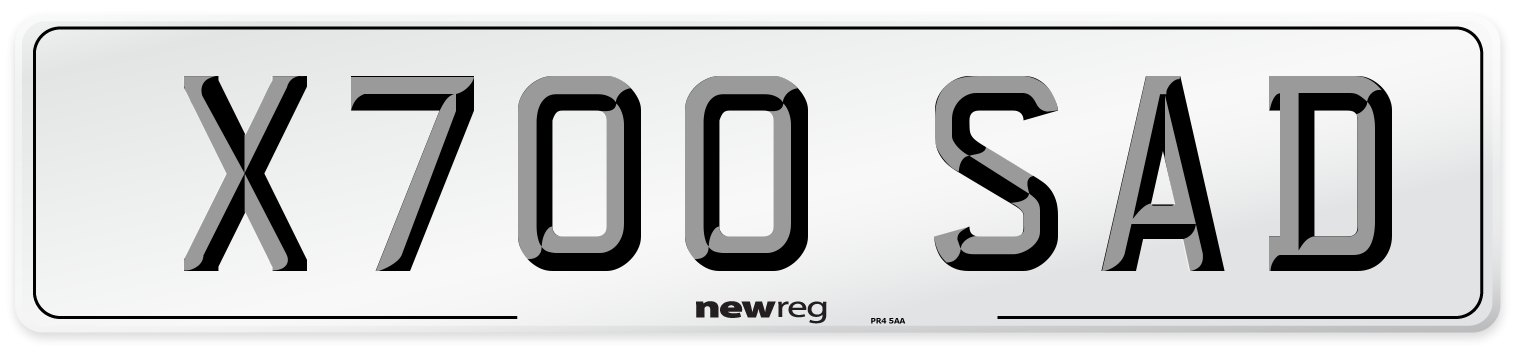 X700 SAD Number Plate from New Reg